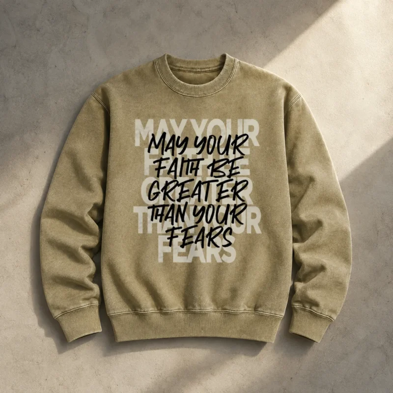 Polerón Crewneck Acid Wash · Unisex<br/> MAY YOUR FAITH BE GREATER THAN YOUR FEARS